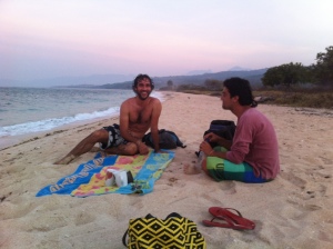 Fernando and his friend on the beach for sunse