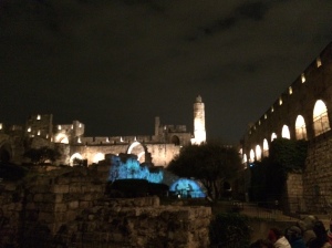 the fortress of the Tower of David at night