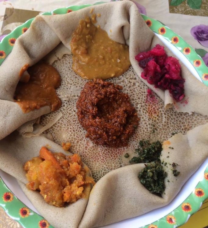 a typical injera spread